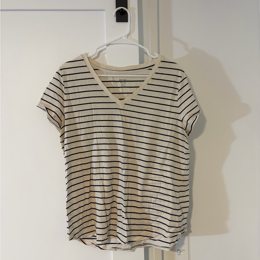 Mossimo Supply Co. Cream and Black Striped Tee